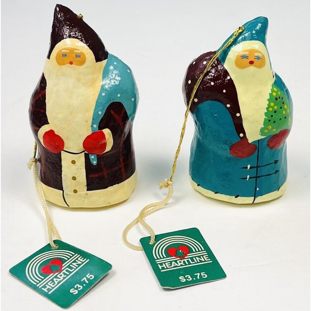 VTG Lot 2 HEARTLINE 3" Santa Claus CHRISTMAS ORNAMENTS Made in Philipphines NWT
